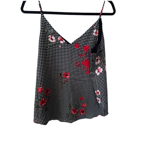 Express women’s Black and white Plaid cami tank top red floral flowers - Picture 5 of 6